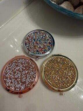 Sparkling Compact Mirrors- Choose One - Rose Gold, Gold & Multicolor